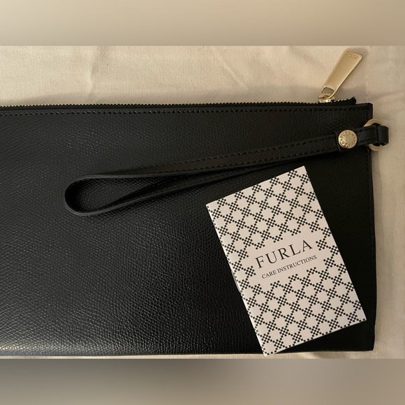 Furla black wristlet/envelope clutch with silver and gold hardware/zipper - Picture 2 of 10